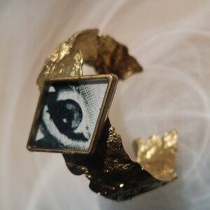 CUFF BRACELET FORNASETTI ART GOLD EVIL EYE PROTECTION